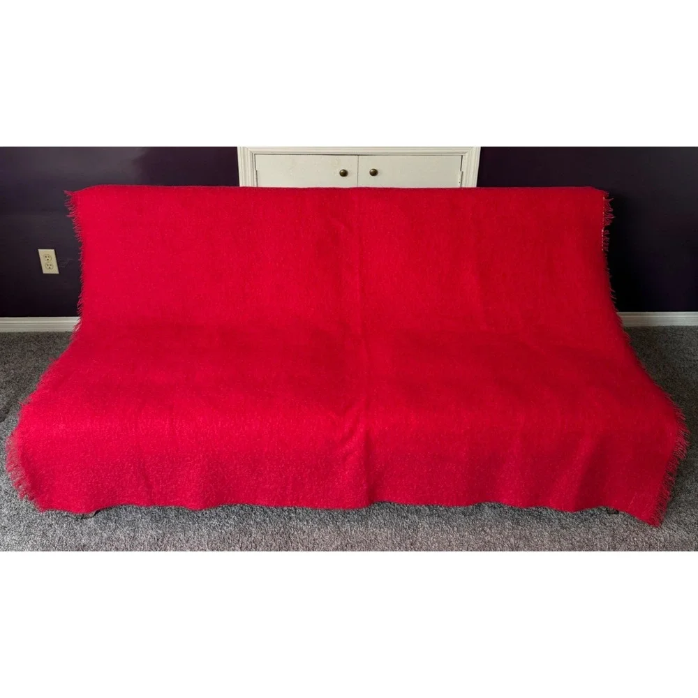 Vintage Superweave Clan Mohair‎ Throw Blanket Fringe Brushed Red 70